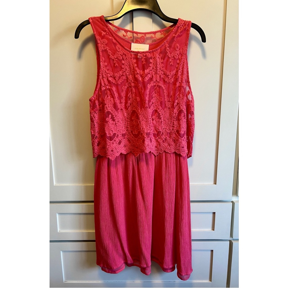 Pink Lace Overlay Dress